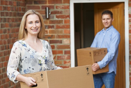 Commercial office relocation preparation with labeled boxes